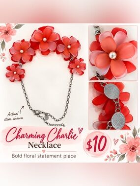 Charming Charlie Coral and Pink Floral Necklace